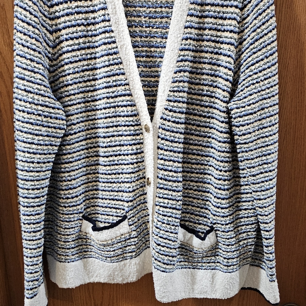 Liz Claiborne Navy and Cream Striped Cardigan